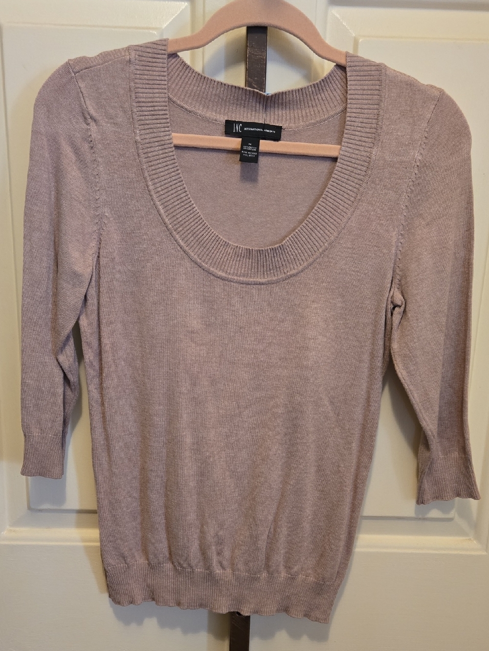 INC International Concepts Beige Scoop Neck Lightweight Sweater